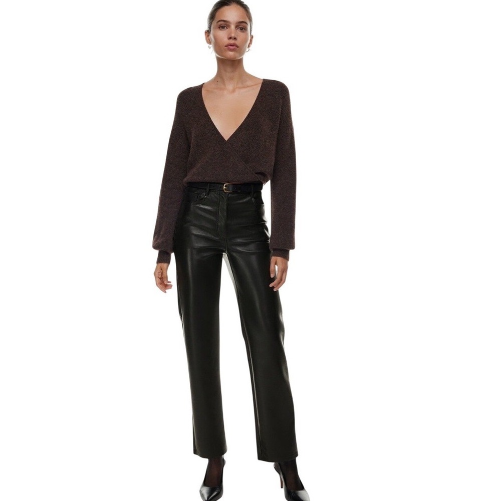Wilfred Aritzia Melina Pants Black Vegan Leather High Waisted Straight Leg Sz‎ 4